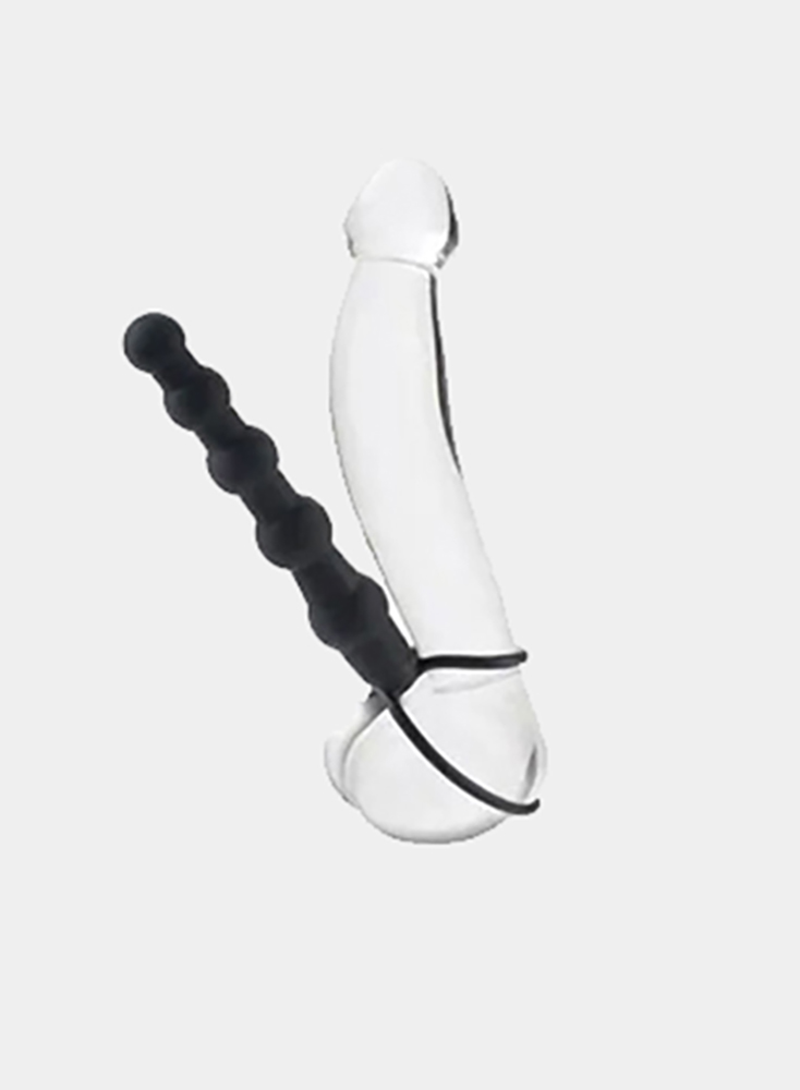 Black Anal Beads Silicone Cock Ring Dildo Enhancer Dual Lesbian